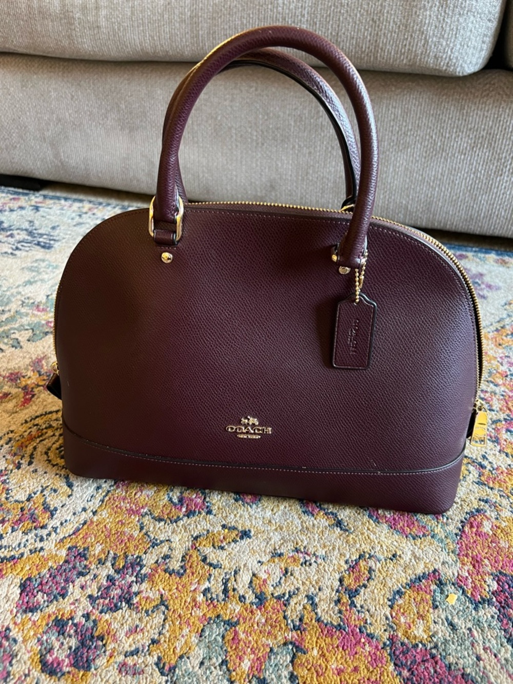 Coach Dome Satchel in Burgundy with Gold Hardware